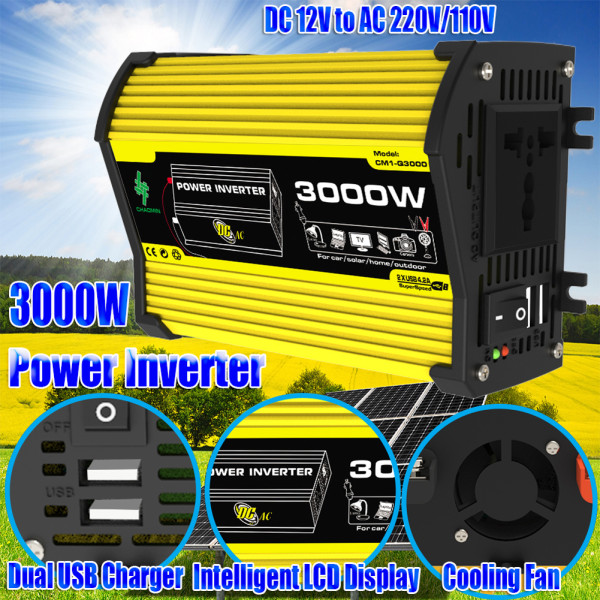 3000W Car Inverter DC 12V To AC 220V/110V Modified Sine Wave Converter Power Inverter LED Display Dual USB Voltage Transformer
