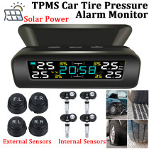 TPMS Car Tire Pressure Alarm Monitor System Solar Power Clock LCD Display Auto Tyre Pressure Temperature Warning with 4 Sensors