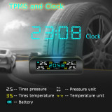TPMS Car Tire Pressure Alarm Monitor System Solar Power Clock LCD Display Auto Tyre Pressure Temperature Warning with 4 Sensors