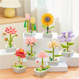 Sunflower Bouquet Building Block Kit DIY Eternal Orchid Flowers Block Toy Set Rose Potted Bricks Assembly Girl Adult Friend Gift