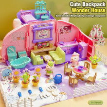Backpack Furniture Miniatures Dollhouse Kids Toy Accessories Chairs Kitchen Toy Play House with Light Birthday Girl Boys Gift