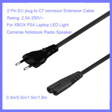 2 Pin EU plug to C7 connecor Extension Cable Power Supply Cord For XBOX PS4 Laptop LED Light cameras notebook Radio Speaker
