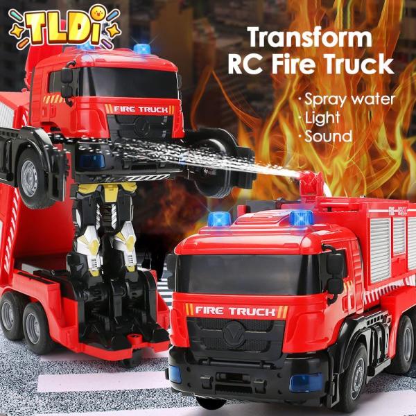 Deformation RC Car Kids Boys Toy Spray Water Remote Control Fire Truck Electric Robot Cars with Light and Sound Children Gift