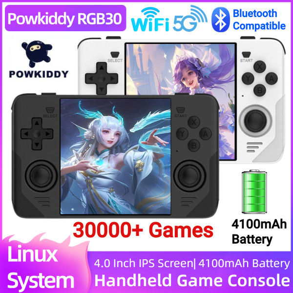 POWKIDDY RGB30 Handheld Game Console 720*720 4 Inch IPS Screen RK3566 Open-Source 30000+Game Retro Game Console Children's Gifts