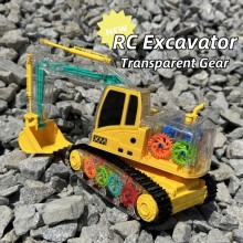 RC Car Remote Control Excavator Kids Toy Transparent Excavator Engineering Vehicle with Light Childern Gift Radio Control Truck