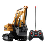 1:24 Alloy Remote Control Excavator Kids Toy Remote Control Clawer Excavator with Light Radio-Controlled Car Engineer Vehicle