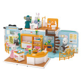 Miniature Dollhouse Bus Shop Koala Family Animal Bunny Squirrel Hospital Pretend Play Toy Cruise Ship Set Children Gift for Girl
