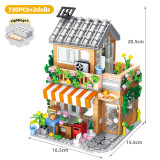 City Street View Flower Coffee Shop MOC Building Blocks Set Camping Tent Model Architecture Figures DIY Brick Toys for Kids Gift