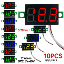 0.28 Inch LED Digital Voltmeter 2 Wires DC 2.5V-40V Voltage Meter Auto Car Mobile Power Voltage Tester 12V Red Green Blue Yellow