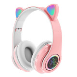 Cute Cat Ear Stereo Headsets Foldable Bluetooth-Compatible Over-Ear Headphone LED Light Low Latency for Smartphone/Pad/Laptop