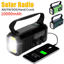 Emergency Solar Power Hand Crank Dynamo SOS Alarm 10000mAh Phone Charger Bank AM/FM Weather Pocket Flashlight Radio for Camping
