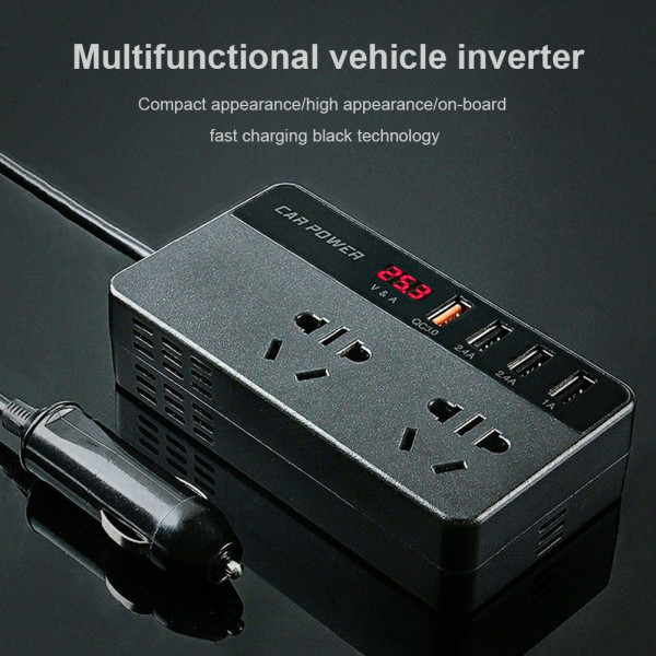 150W/200W Universal Car Inverter DC 12V-24V LCD Digital Display Power Converter Outlets 4 USB Socket Power Adapter Inverter