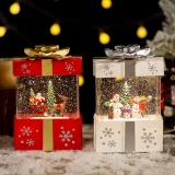 Snowing Crystal Ball Night Light with Vintage Christmas Santa Style Lamp Rotating Carousel Music Box Eight-tone Box
