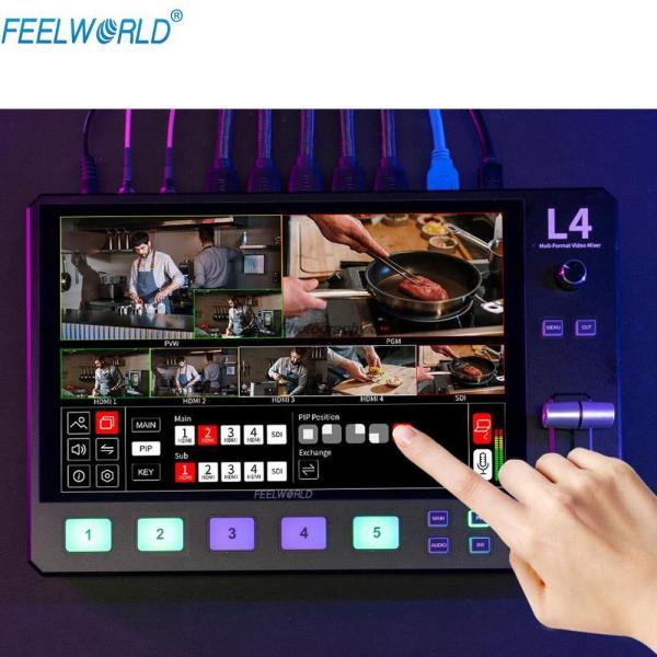 FEELWORLD L4 Video Switcher  Multi-camera Video Mixer Switcher 10.1 Touch Screen USB3.0 Fast Streaming Live Streaming Equipments
