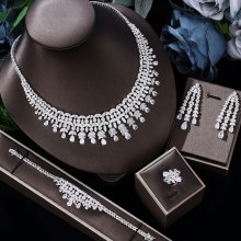 4 Pcs Luxury Cubic Zirconia Bridal Full Jewelry Sets for Women Wedding Party CZ Light Drop Bridal Jewelry Sets
