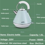 220V Retro Electric Kettle Stainless Steel Teapot Household Thermo Pot Detachable Mesh Filter Thermostat Water Kettle 1.8L