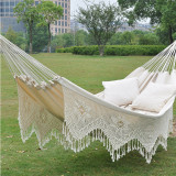 Nordic Bohemian Tassel White Color Hammock Single-person Portable Camping Hanging Bed Adult Comfort Outdoor and Indoor Hammock