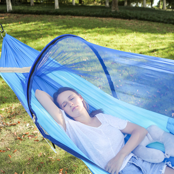 Adult Portable Outdoor Hammock with Mosquito Net Single-person Parachute Cloth Patio Camping Hanging Bed Anti-Mosquito Hammock