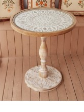 French Retro Sofa Side Table Solid Wood Antique Corner Table Leisure Small Round Table Moroccan B&B Carved Coffee Table