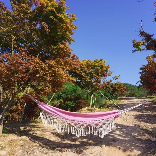 Pink Camping Hammock for Women Single-person Outdoor and Indoor Hanging Bed with Tassel Comfort Portable Garden Patio Hammock