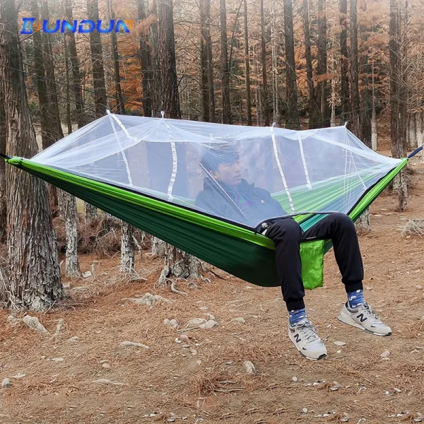Lightweight Double Person Mosquito Net Hammock Easy Set Up 260*140cm With 1 Tree Straps Portable Hammock For Camping Travel Yard