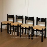 Medieval Vintage Ash Wood Rattan Chair Designer Retro Black Dining Chair Cafe B&B Chair Log Color Rope Weaving Seat
