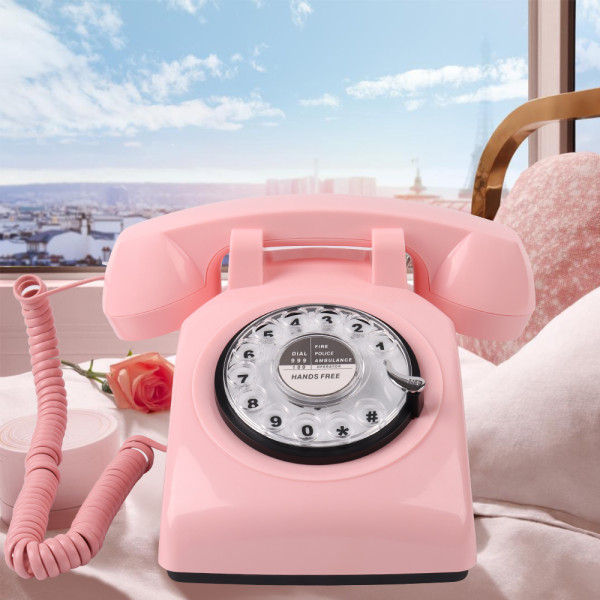 Rotary Dial Phones Retro Telephone From the 1980s, Retro Wired Landline for Home /Office Pink European Landline
