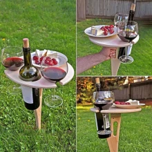 Portable Outdoor Wine Table Folding Outdoor Picnic Wine Table Wood Round Desktop Travel Beach Garden Furniture Sets