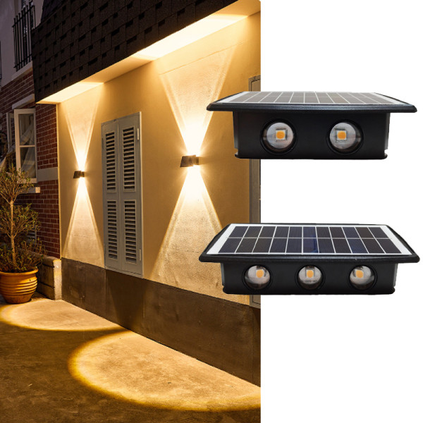 2.5W Solar Panel Fence Light Up Down Cross Landscape Wall Lamp IP65 Dusk to Dawn Washing Spotlight For Wall Deck Step Garden