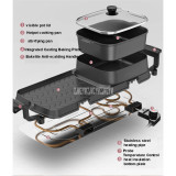 72x25cm 2200W 2in1 Electric Multi Cooker Barbecue Pan Hot Pot Cooker Electric BBQ Griddle Non-Stick Hotpot Roasting Baking Plate