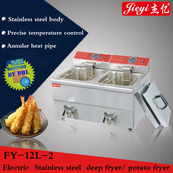 1PC Stainless steel Commercial electric deep fryer 24L large capacity Double pan 220V/3.25KW+3.25KW fritadeira