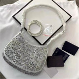 Women Brand Design Solid Color Leather Underarm Bag Lady Fashion Diamond-Encrusted Saddle Bag Magnetic Buckle Oval Bag For Girls