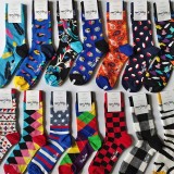 Happy Socks New Men's Mid-Tube Socks Four Seasons Pure Cotton Classic Socks SIZE 41-46