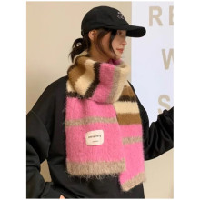 Women Colorful Striped Scarf Winter Plush Soft Warm Scarf Versatile Mohair Couple Shawl Sweet Vintage Scarf Shawl Accessories