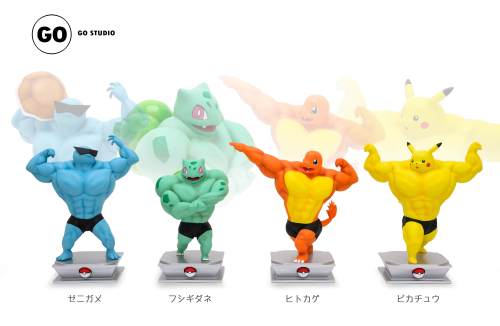 【In Stock】GO Studio Pokemon Pikachu&Bulbasaur& Charmander& Squirtle muscle man resin statue