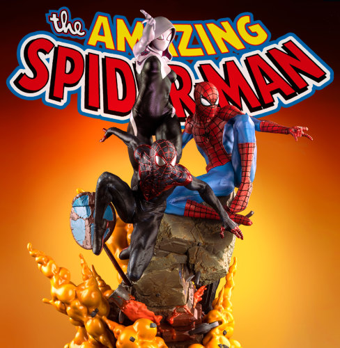 【In Stock】Queen Studio Marvel Spider-Man Combination Peter&Gwen&Miles Copyright Resin Statue