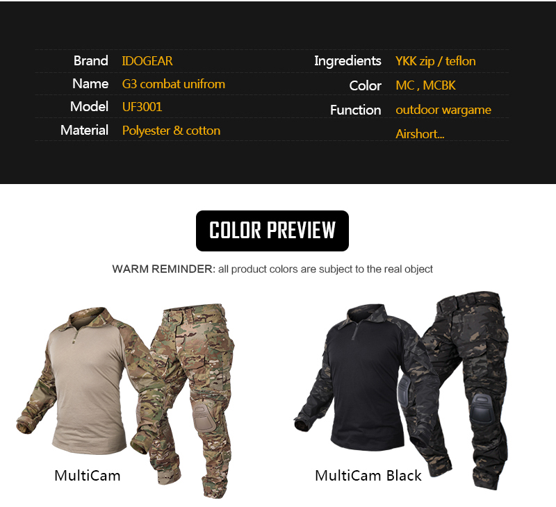 IDOGEAR Hunting Clothes camouflage uniform Gen3 Tactical Combat BDU ...
