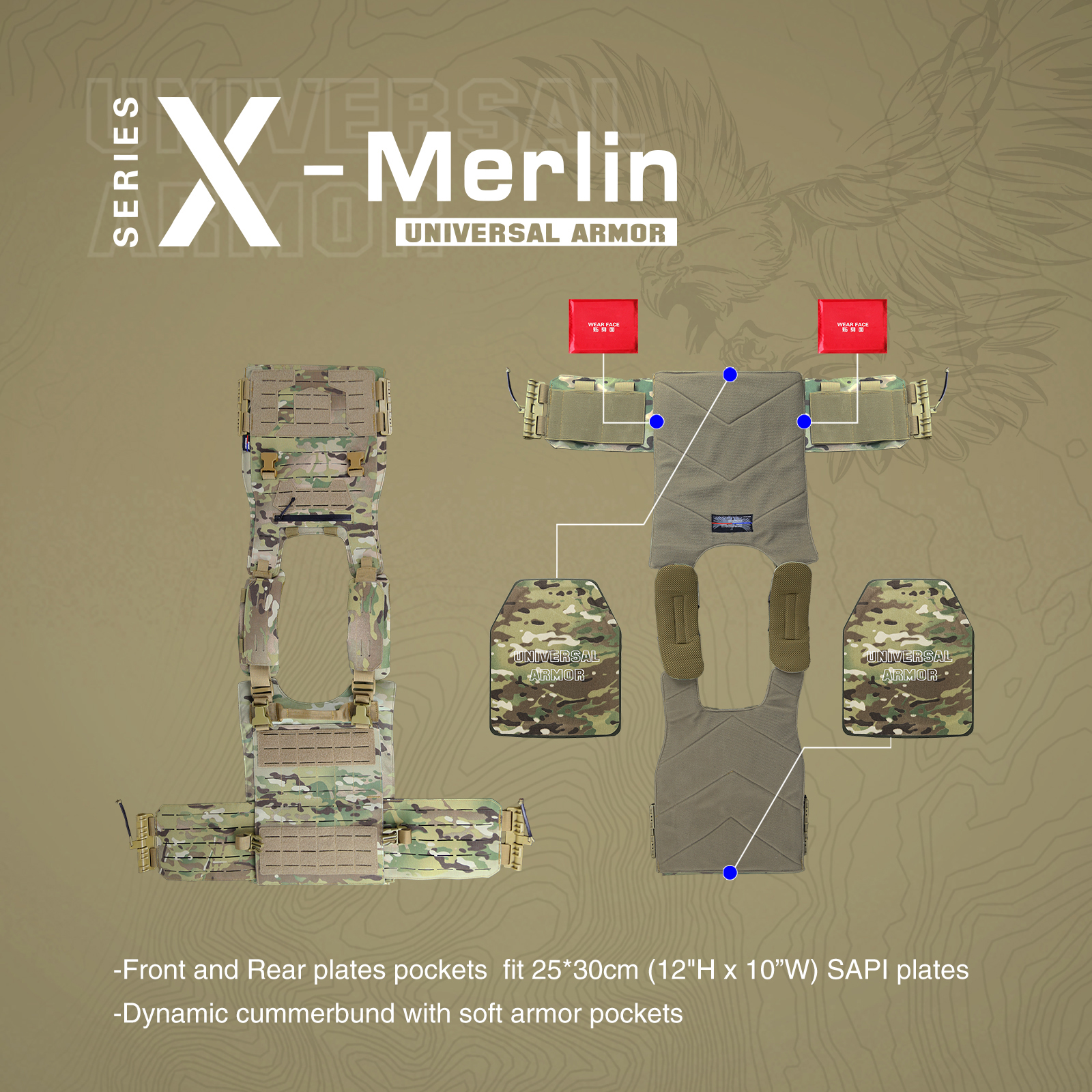 TacticalXmen UNIVERSAL TACTICAL ALLIANCE X-Merlin Plate Carrier Tactical  Vest & NIJ IIIA Protection Plates Set