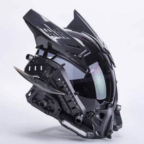 TacticalXmen Cyberpunk Helmet Mask Cyberpunk Cosplay Helmet Samurai Helmet with Red Lights Black Horns Cosplay Costume Props