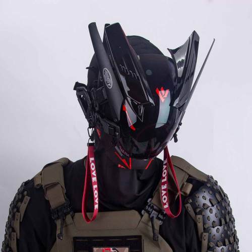 TacticalXmen Cyberpunk Helmet Red Round Light Wing Punk Mask