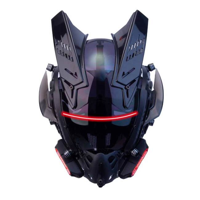 TacticalXmen Cyberpunk Helmet Mask Cyberpunk Cosplay Helmet Samurai Helmet with Red Lights Black Horns Cosplay Costume Props