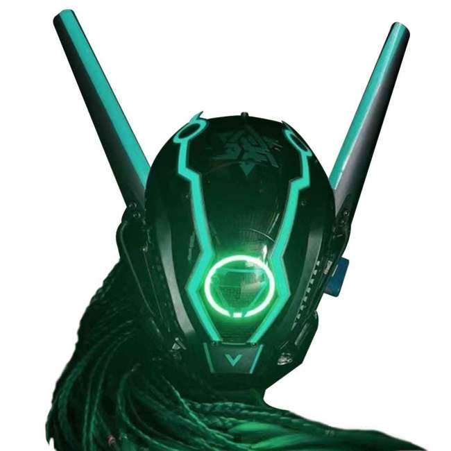 TacticalXmen Punk Gothic Cyber Helmet Mask with Green Light Cosplay Costume Props for Men