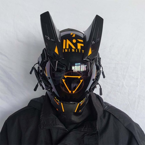 TacticalXmen Cyberpunk Helmet Mask Cyberpunk Cosplay Helmet Tactical Helmet Samurai Helmet with Yellow Light