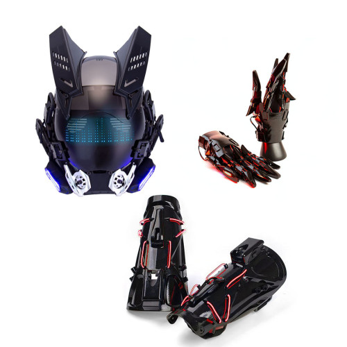 TacticalXmen Cyberpunk Blue Light Mask With Gauntlet&Wrist Armor For Tech Masquerade Props