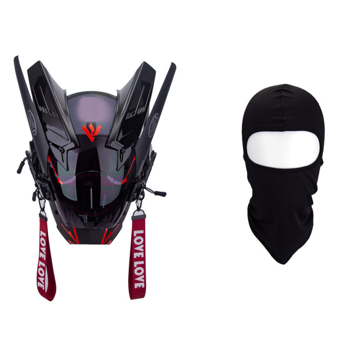 Cyberpunk Red Round Light Mask With Streamers With Gloves&Wrist Armor ...