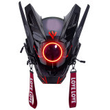 TacticalXmen Cyberpunk Red Round Light Mask With Streamers With Gloves&Wrist Armor