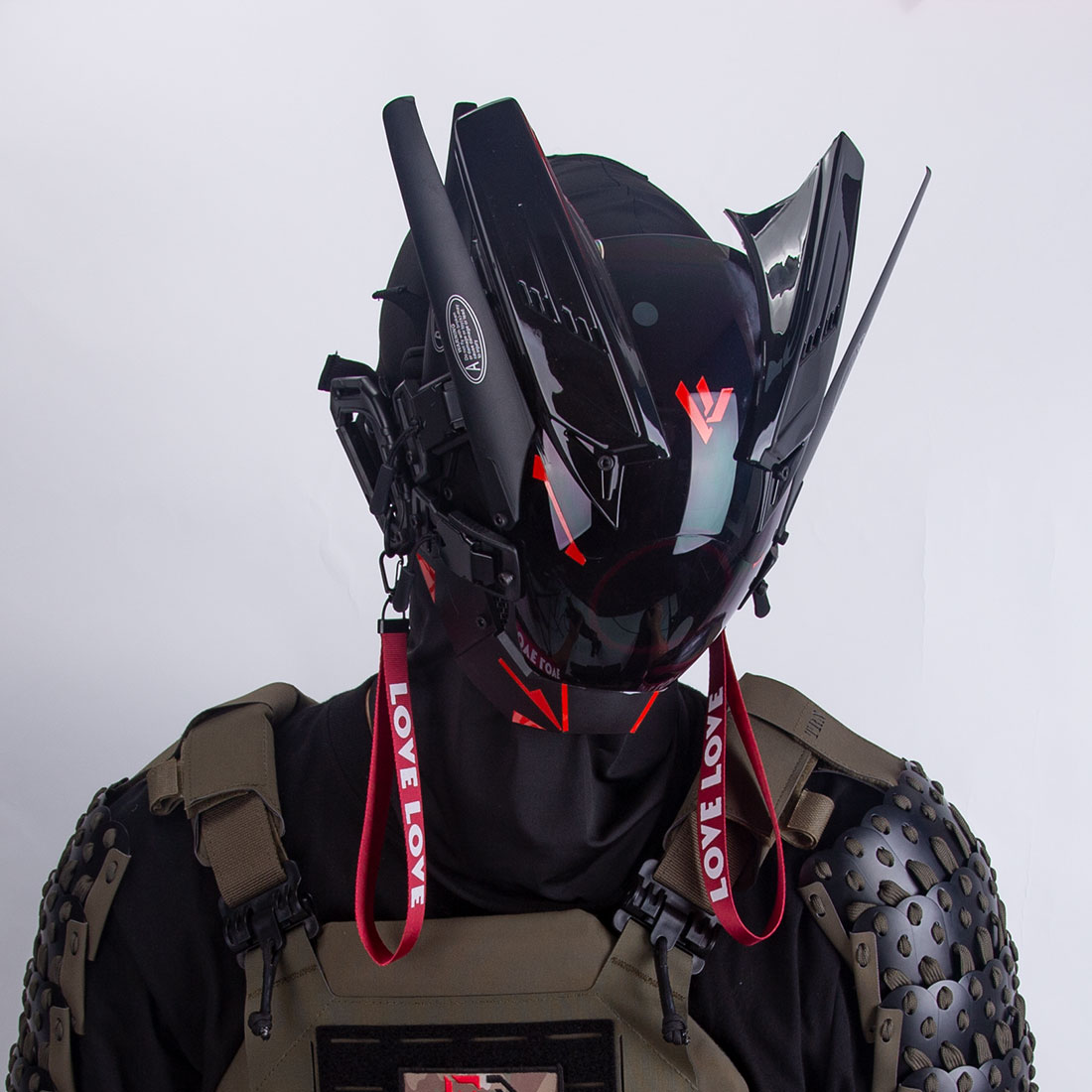 Cyberpunk Red Round Light Mask With Streamers With