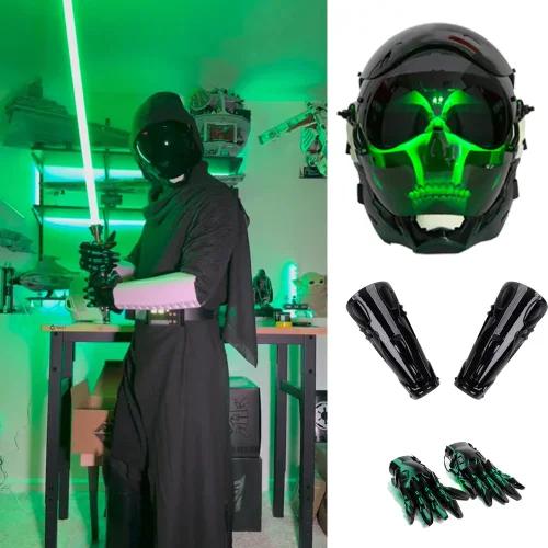 TacticalXmen Green Glowing Skull Head Helmet With Gloves Gauntlets