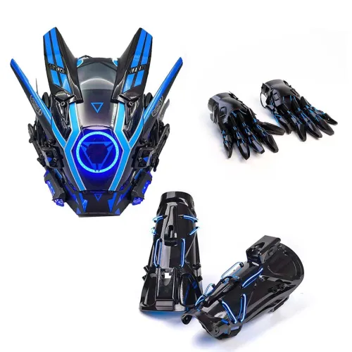 TacticalXmen Cyberpunk Blue Light Winged Mask With Gloves&Wrist Armor