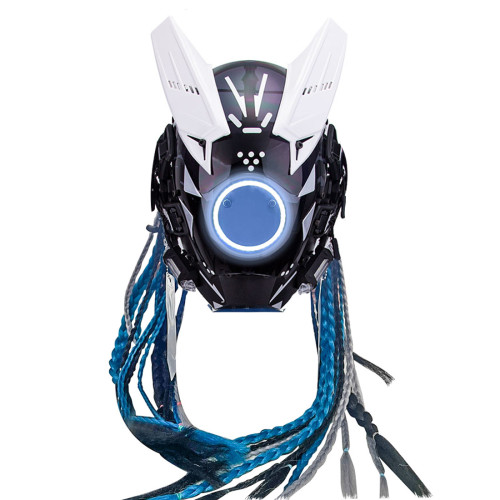 TacticalXmen Cyberpunk Round LED Light Helmet Mask with Hair Props